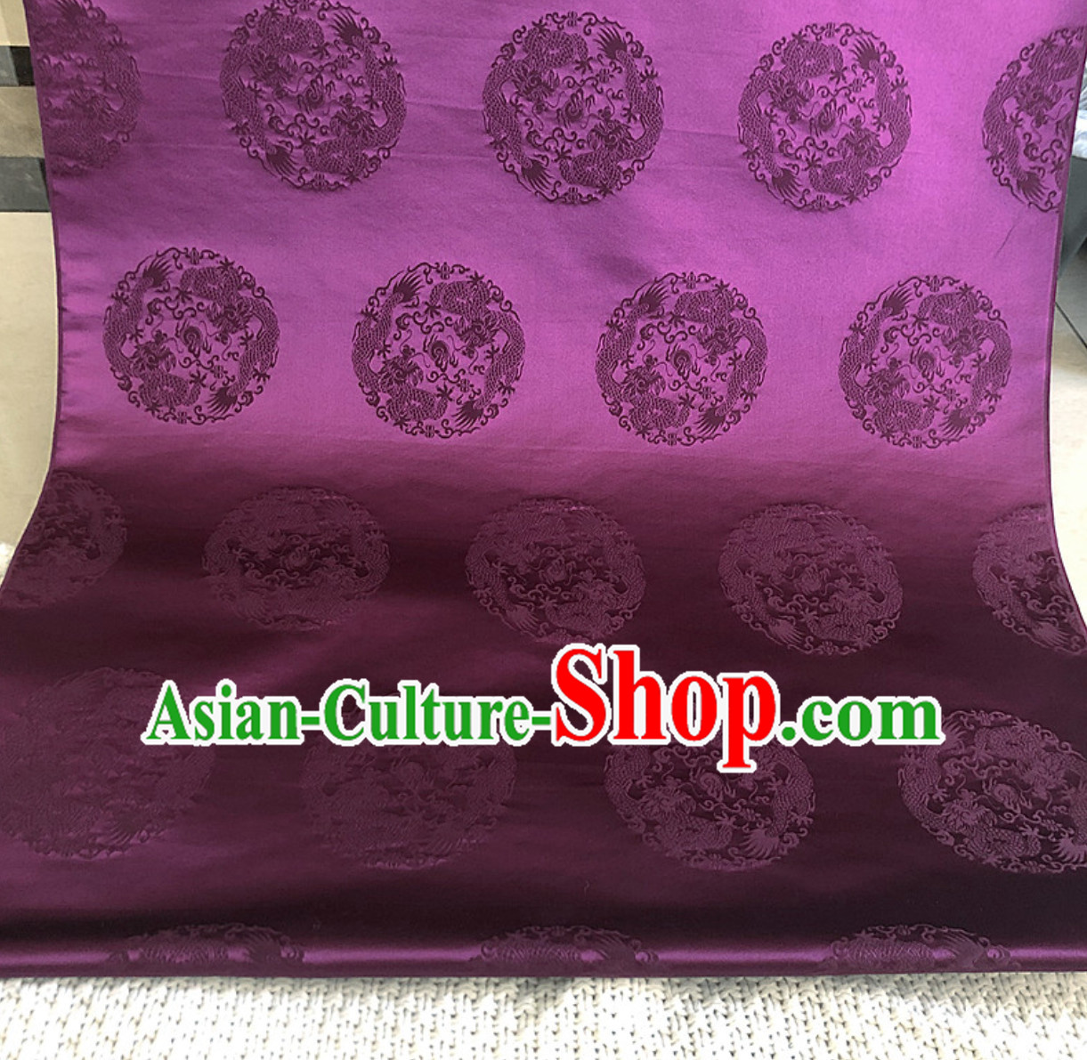 Purple 100% Pure Silk Round Dragon Pattern Fabric Chinese Royal Silk Fabrics