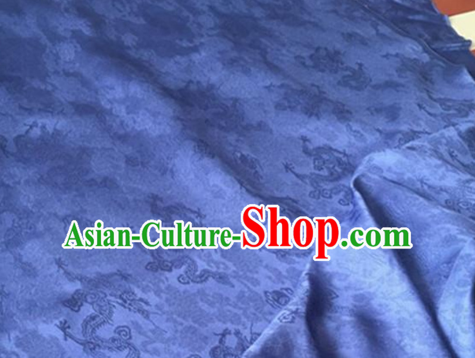 Blue Classic Royal 100% Pure Silk Round Dragon Pattern Fabric Chinese Traditional Silk Fabrics