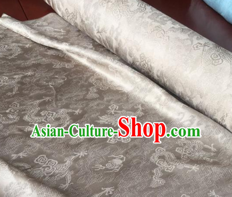 Silver Classic Royal 100% Pure Silk Round Dragon Pattern Fabric Chinese Traditional Silk Fabrics