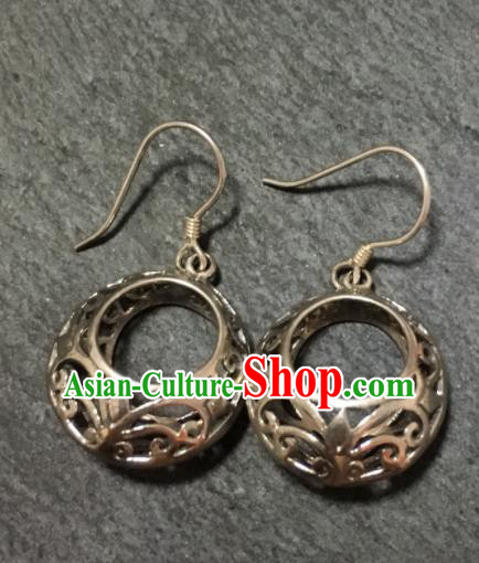 Chinese Traditional Mongol Nationality Sliver Earrings Mongolian Ethnic Ear Accessories for Women