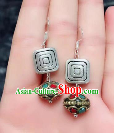 Chinese Traditional Ethnic Mongol Nationality Earrings Mongolian Wedding Ear Accessories for Women
