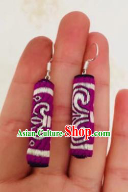 Chinese Traditional Ethnic Mongol Nationality Embroidered Purple Earrings Mongolian Ear Accessories for Women