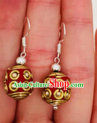 Chinese Traditional Ethnic Red Bead Earrings Mongol Nationality Ear Accessories for Women