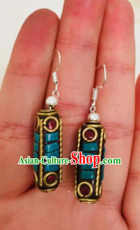 Chinese Traditional Ethnic Copper Earrings Mongol Nationality Ear Accessories for Women