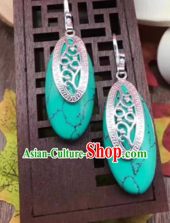 Chinese Traditional Ethnic Green Earrings Mongol Nationality Ear Accessories for Women