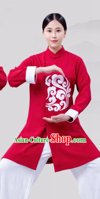 Chinese Traditional Martial Arts Competition Wine Red Costume Tai Ji Kung Fu Training Clothing for Women