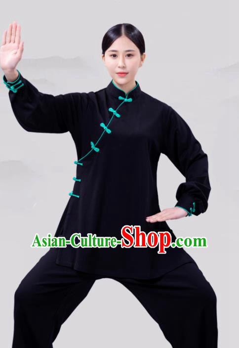 Traditional Chinese Martial Arts Competition Black Costume Tai Ji Kung Fu Training Clothing for Women