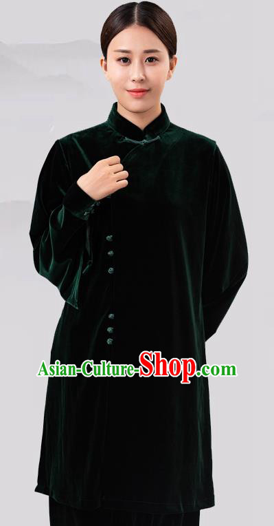 Traditional Chinese Martial Arts Competition Green Velvet Costume Tai Ji Kung Fu Training Clothing for Women