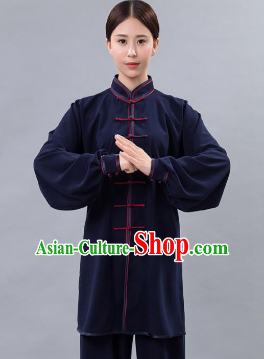 Traditional Chinese Martial Arts Navy Costume Tai Ji Kung Fu Competition Clothing for Women