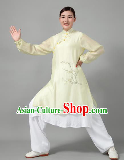 Traditional Chinese Martial Arts Printing Plum Blossom Green Costume Tai Ji Kung Fu Competition Clothing for Women