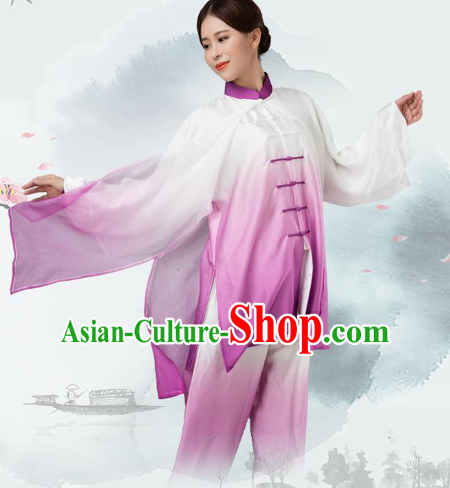 Traditional Chinese Martial Arts Purple Silk Costume Tai Ji Kung Fu Competition Clothing for Women
