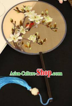 Chinese Traditional Embroidered Magnolia Round Fans Classical Hanfu Palace Fans for Women