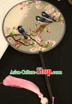 Chinese Traditional Embroidered Peach Blossom Round Fans Classical Hanfu Palace Fans for Women