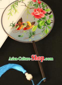 Chinese Traditional Embroidered Mandarin Duck Round Fans Classical Hanfu Palace Fans for Women