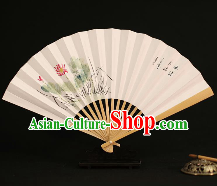 Chinese Traditional Ink Painting Lotus Paper Folding Fans Classical Accordion Handmade Fans for Women
