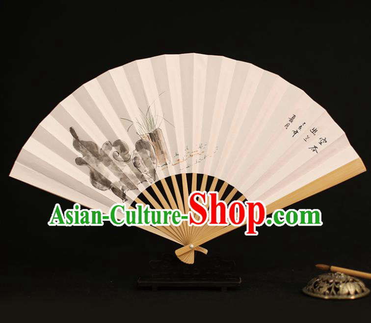 Chinese Traditional Ink Painting Orchid Paper Folding Fans Classical Accordion Handmade Fans for Women