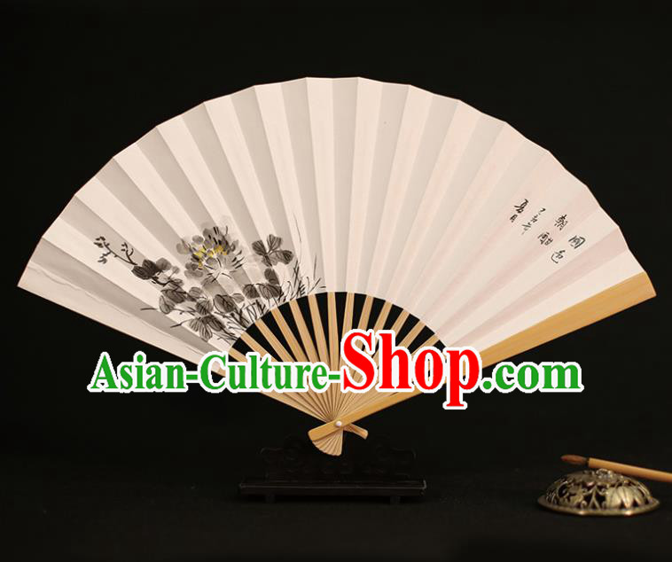 Chinese Traditional Ink Painting Peony Paper Folding Fans Classical Accordion Handmade Fans for Women