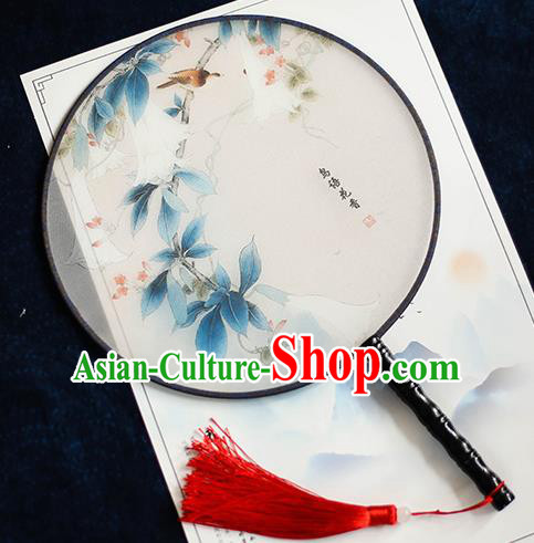 Chinese Traditional Printing Bird Flower Silk Round Fans Handmade Classical Palace Fans for Women