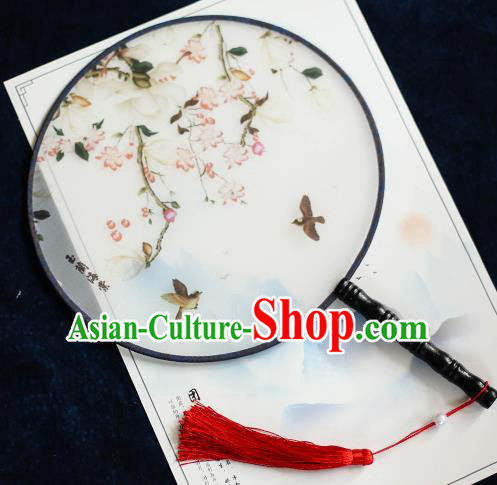Chinese Traditional Printing Malus Spectabilis Silk Round Fans Handmade Classical Palace Fans for Women
