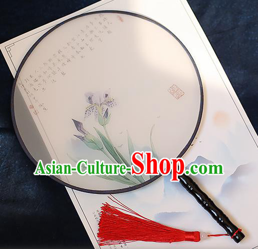 Chinese Traditional Printing Phalaenopsis Silk Round Fans Handmade Classical Palace Fans for Women