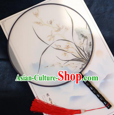 Chinese Traditional Printing Orchid Silk Round Fans Handmade Classical Palace Fans for Women