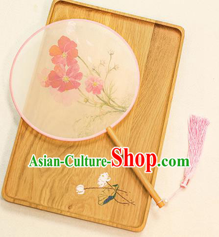 Chinese Traditional Printing Flowers Dance Silk Round Fans Handmade Classical Palace Fans for Women