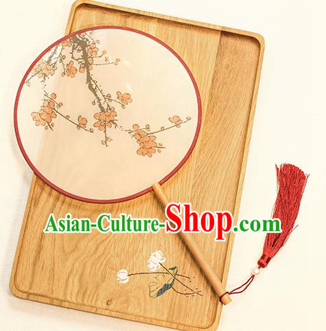 Chinese Traditional Printing Plum Blossom Dance Silk Round Fans Handmade Classical Palace Fans for Women