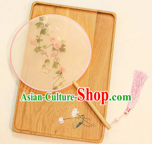 Chinese Traditional Printing Petunia Dance Silk Round Fans Handmade Classical Palace Fans for Women