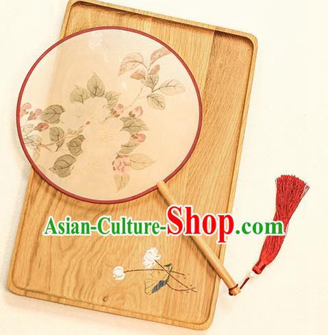 Chinese Traditional Printing Camellia Dance Silk Round Fans Handmade Classical Palace Fans for Women