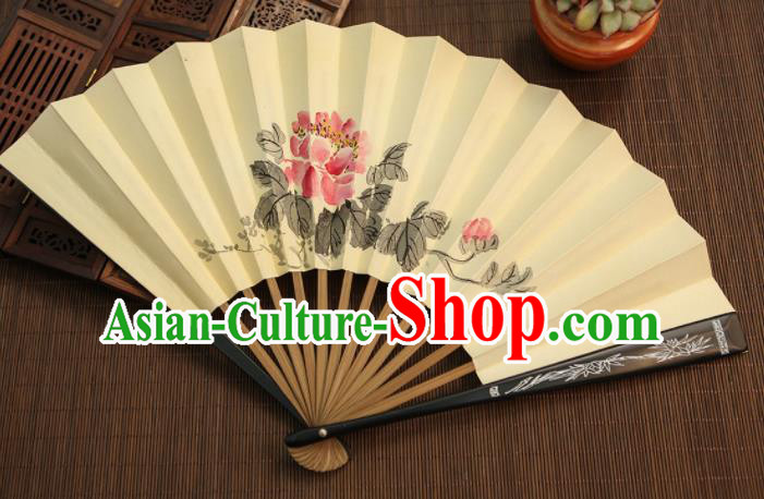 Chinese Traditional Handmade Ink Painting Peony Paper Fans Classical Accordion Folding Fans for Women