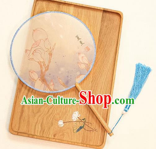 Chinese Traditional Printing Magnolia Dance Silk Round Fans Handmade Classical Palace Fans for Women