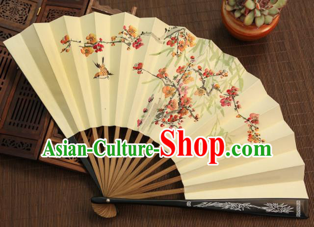 Chinese Traditional Handmade Ink Painting Plum Blossom Paper Fans Classical Accordion Folding Fans for Women