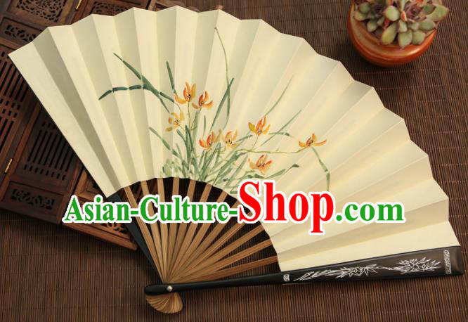 Chinese Traditional Handmade Ink Painting Orchid Paper Fans Classical Accordion Folding Fans for Women