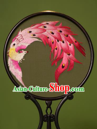 Chinese Traditional Handmade Embroidered Phoenix Silk Round Fans Classical Palace Fans for Women