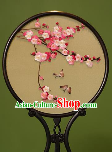Chinese Traditional Handmade Embroidered Peach Blossom Silk Round Fans Classical Palace Fans for Women
