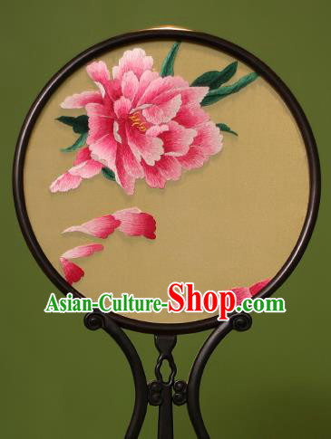 Chinese Traditional Handmade Embroidered Red Peony Silk Round Fans Classical Palace Fans for Women