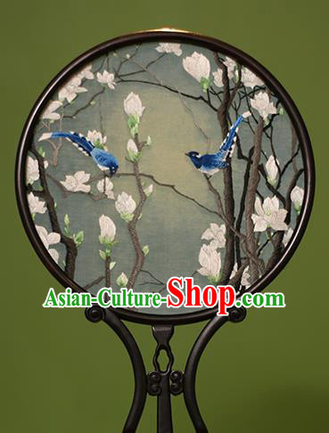 Chinese Traditional Handmade Embroidered Magnolia Silk Round Fans Classical Palace Fans for Women