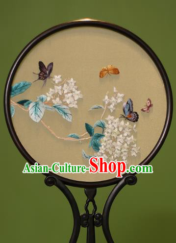 Chinese Traditional Handmade Embroidered Wisteria Silk Round Fans Classical Palace Fans for Women