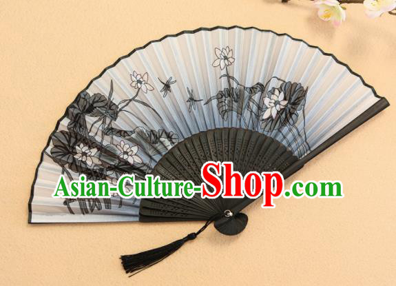 Chinese Traditional Folding Fans Classical Printing Lotus Accordion Silk Fans for Women