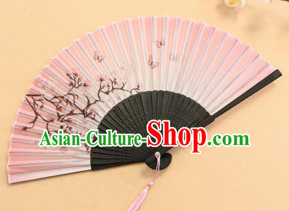 Chinese Traditional Folding Fans Classical Printing Flowers Pink Accordion Silk Fans for Women