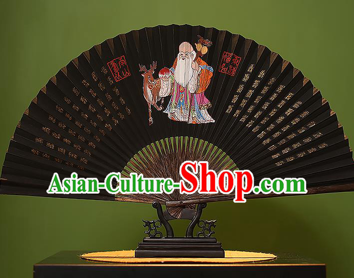 Chinese Traditional Handmade Bamboo Fans Classical Printing God of Longevity Folding Fans for Men