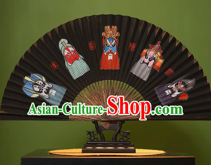 Chinese Traditional Handmade Bamboo Fans Classical Printing Beijing Opera Masks Folding Fans for Men