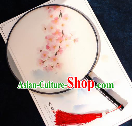 Chinese Traditional Printing Peach Blossom Silk Round Fans Handmade Classical Palace Fans for Women