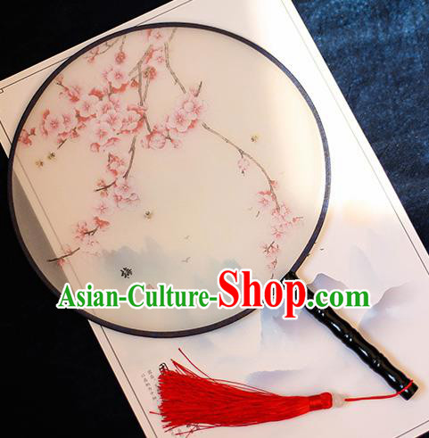 Chinese Traditional Printing Pink Plum Blossom Silk Round Fans Handmade Classical Palace Fans for Women
