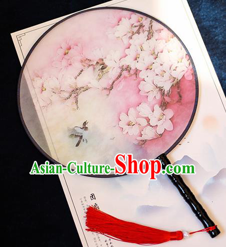 Chinese Traditional Printing Peach Blossom Silk Round Fans Handmade Classical Palace Fans for Women