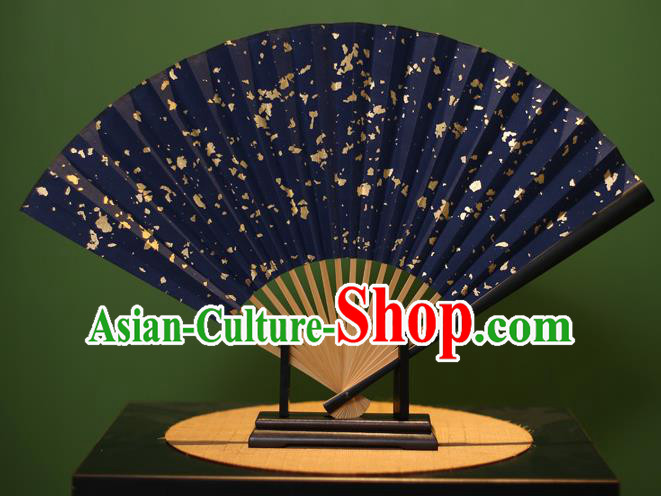 Chinese Traditional Handmade Navy Xuan Paper Fans Classical Folding Fans for Men