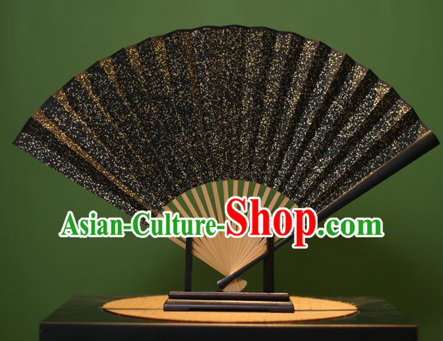 Chinese Traditional Handmade Black Xuan Paper Fans Classical Folding Fans for Men