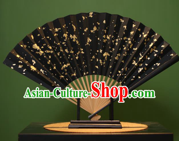 Chinese Traditional Handmade Gilding Black Xuan Paper Fans Classical Folding Fans for Men