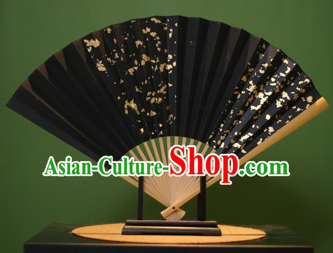 Chinese Traditional Handmade Golden Paillette Black Xuan Paper Fans Classical Folding Fans for Men