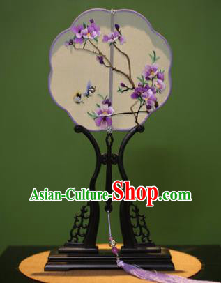 Chinese Traditional Handmade Embroidered Purple Flowers Silk Fans Classical Palace Fans for Women